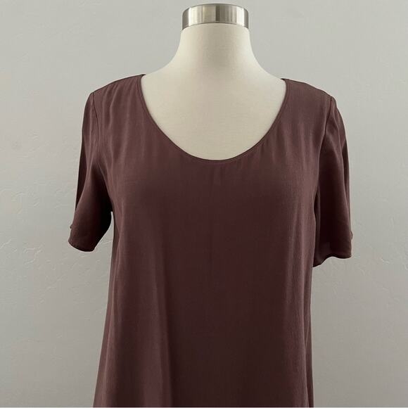 Aritzia Wilfred Free Teigen Crepe Mini Dress Casual Minimalist Mauve Brown Small - Picture 3 of 11